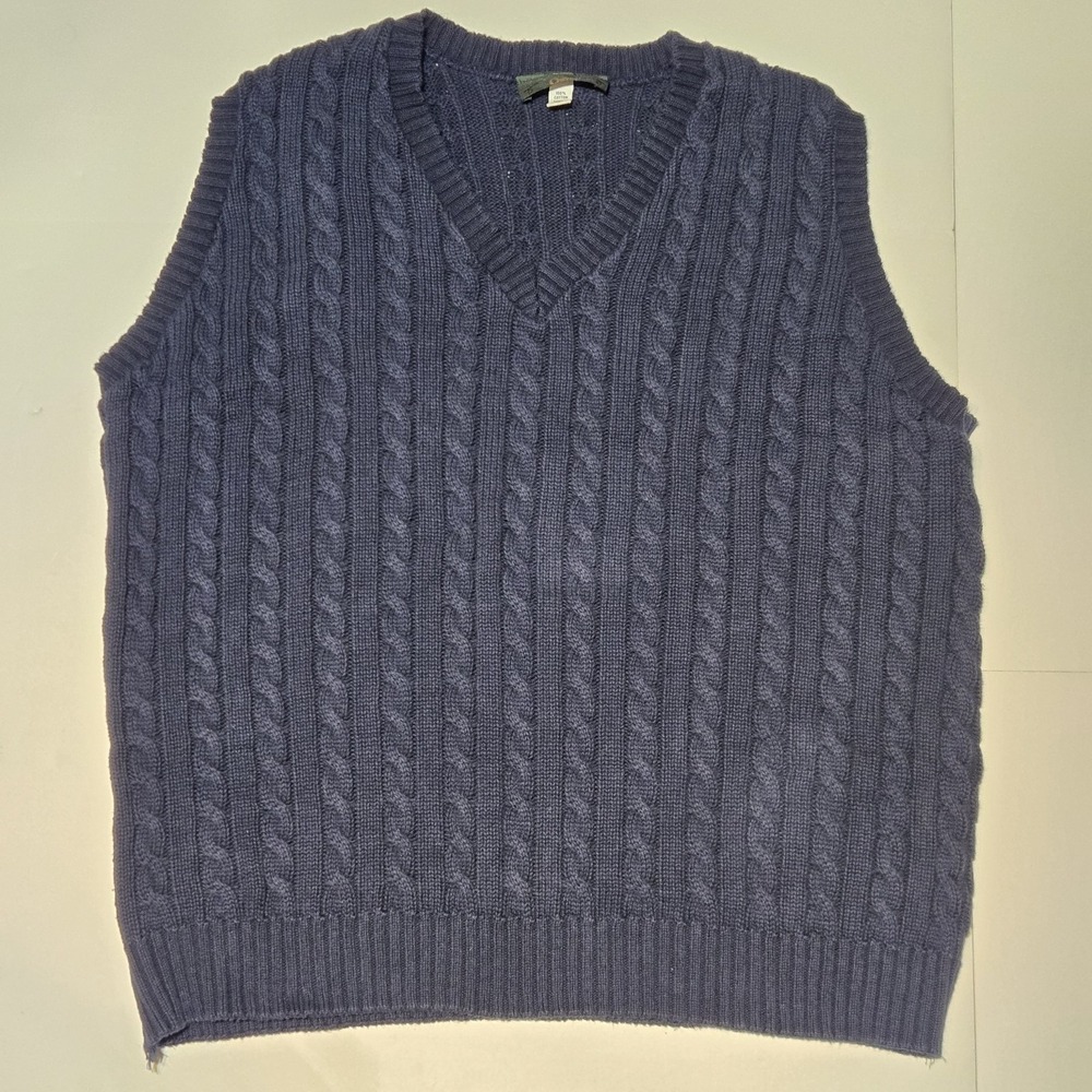 Vintage Orvis Sweater Vest Mens Large Navy Cable Knit V Neck Cotton USA Preppy
